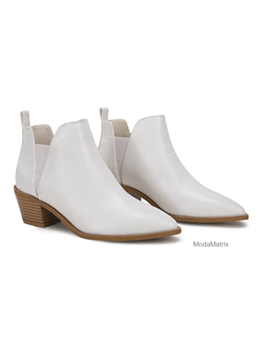 Women's Ankle Boots Pointed Toe Stacked Chunky Heel Slip on Chelsea Short
